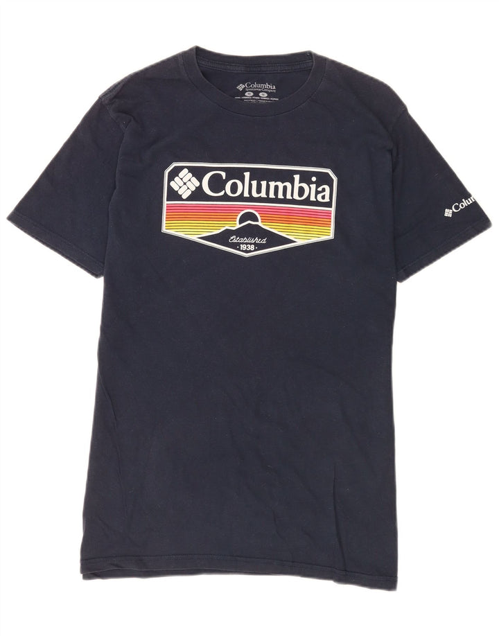 Мужская футболка Columbia с рисунком, темно-синий, хлопковый топ среднего размера