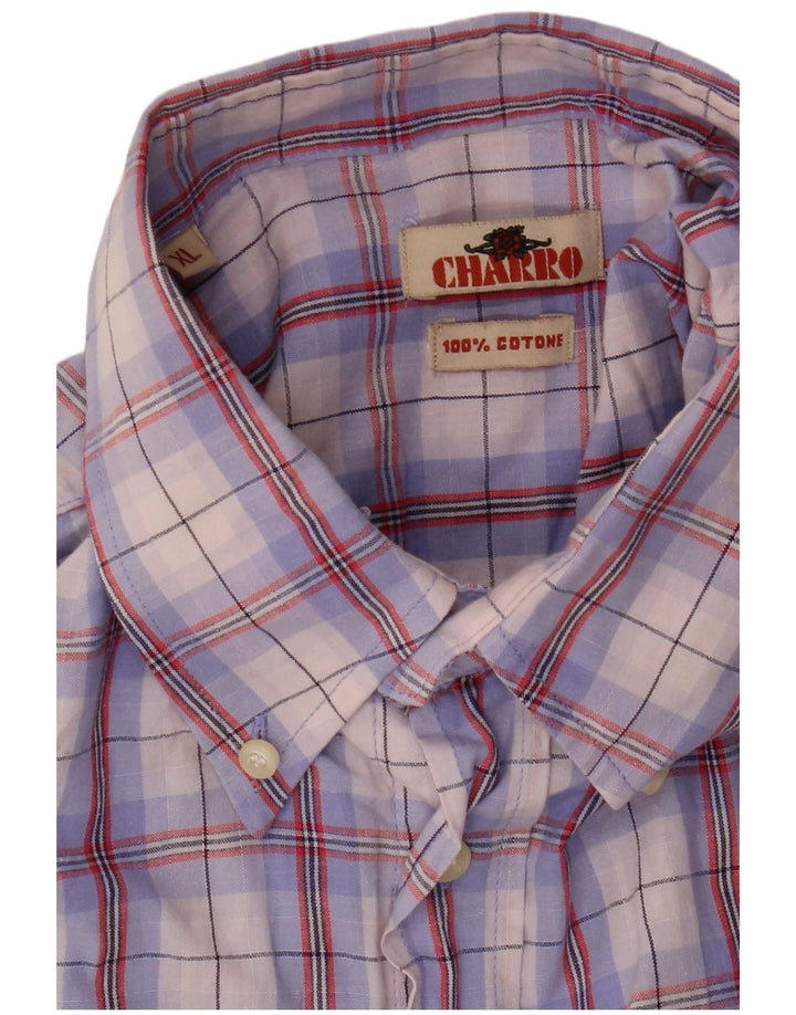 Мужская рубашка Charro с коротким рукавом XL, фиолетовая клетка, хлопок