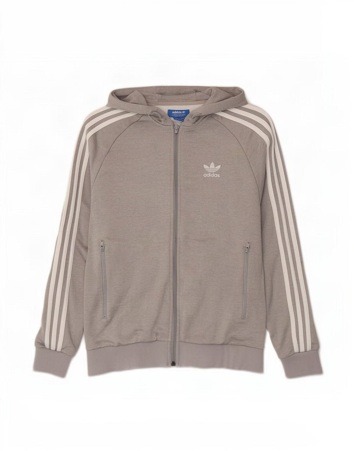 Adidas Мужской свитер с капюшоном на молнии, маленький серый полиэстер