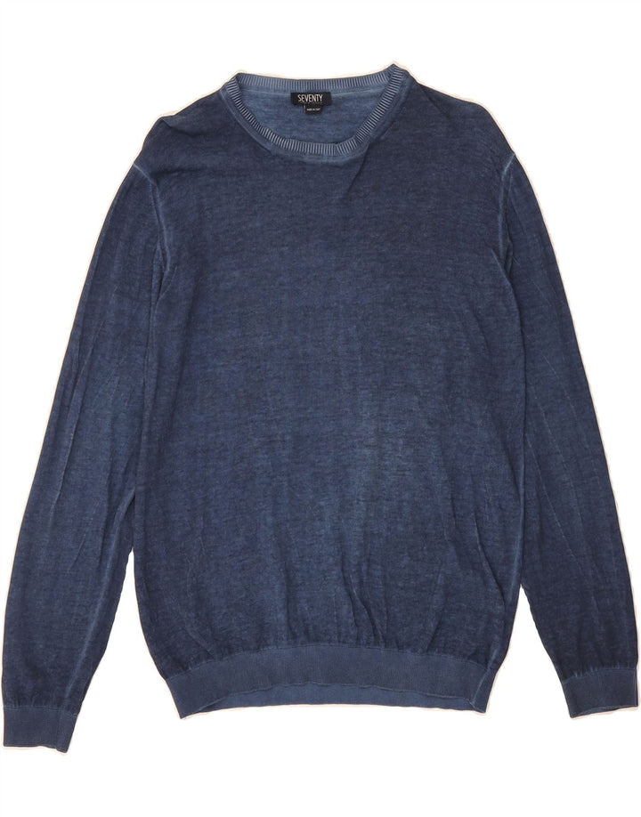 SEVENTY Mens Boat Neck Jumper Sweater Medium Blue Cotton Vintage Seventy and Second-Hand Seventy from Messina Hembry 
