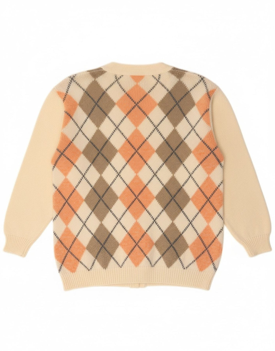 Винтажный женский свитер-кардиган UK 18 XL Off White Argyle/Diamond
