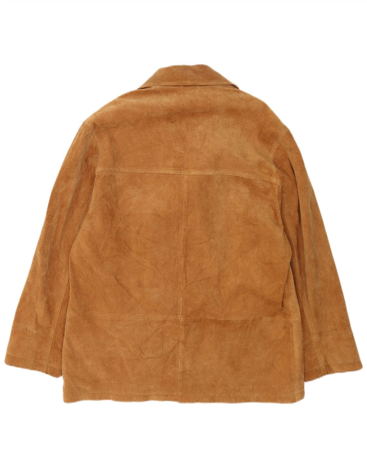 Винтажный мужской замшевый пиджак на 3 пуговицах IT 52 XL Коричневый кожаный пиджак