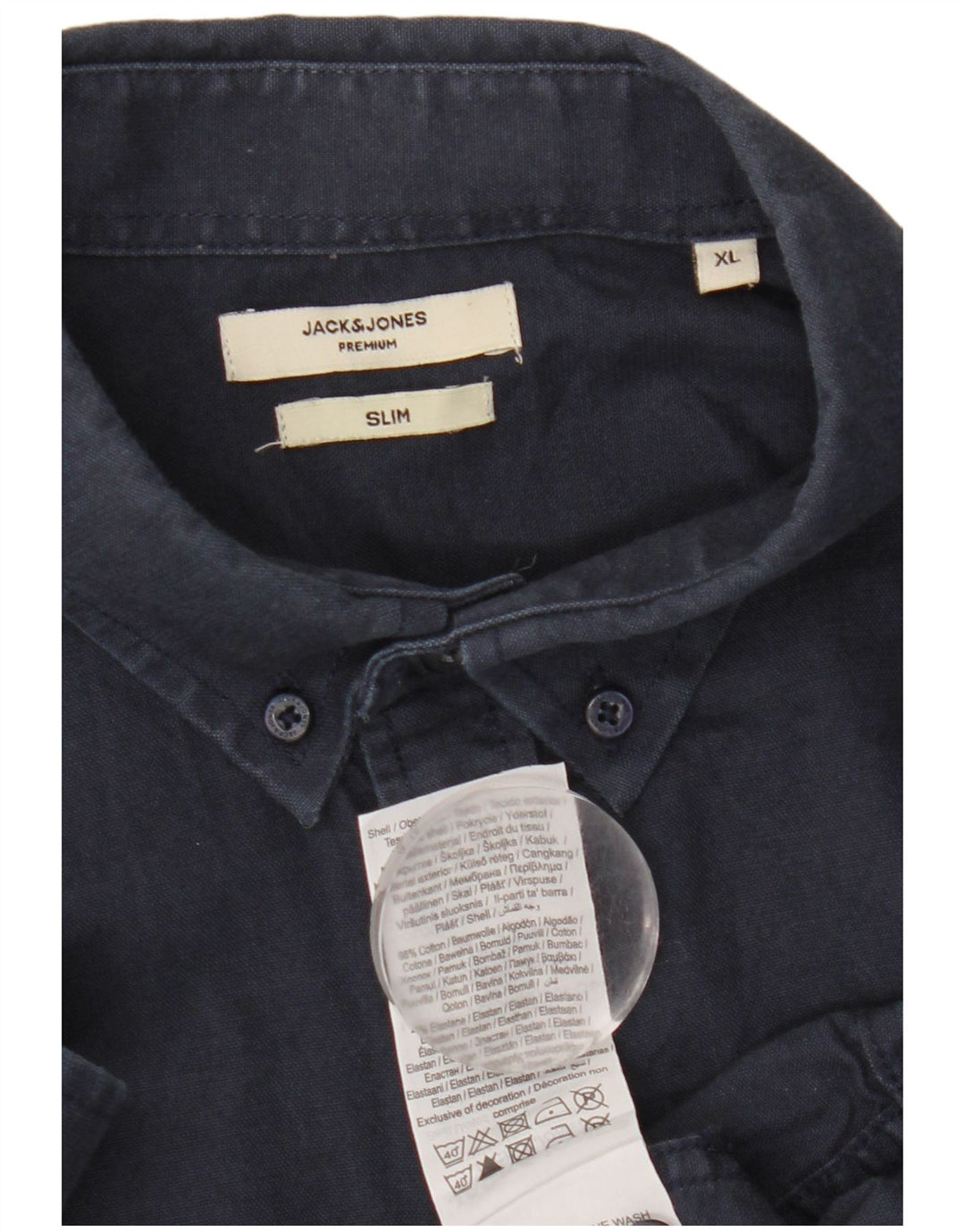 Мужская узкая рубашка Jack & Jones XL темно-синего цвета из хлопка