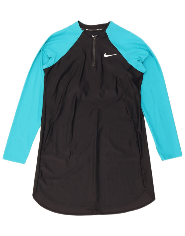 Женский удлиненный топ для плавания Nike UK 10, маленький черный с цветными блоками