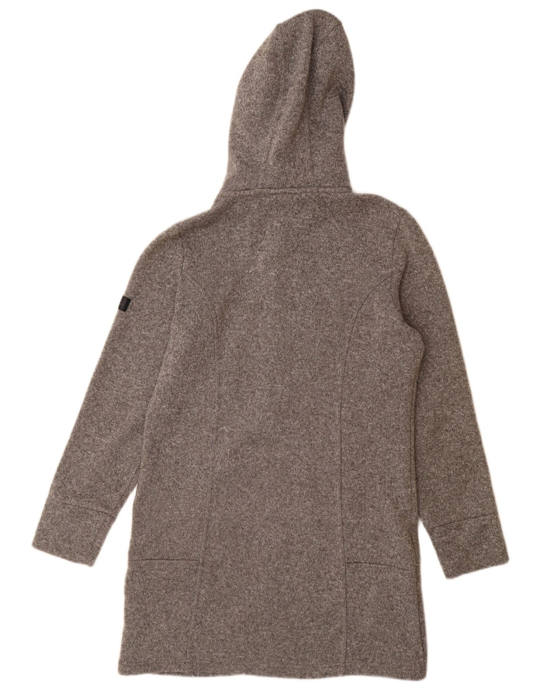 VINTAGE Женский удлиненный свитер с капюшоном на молнии UK 14, средний серый полиэстер