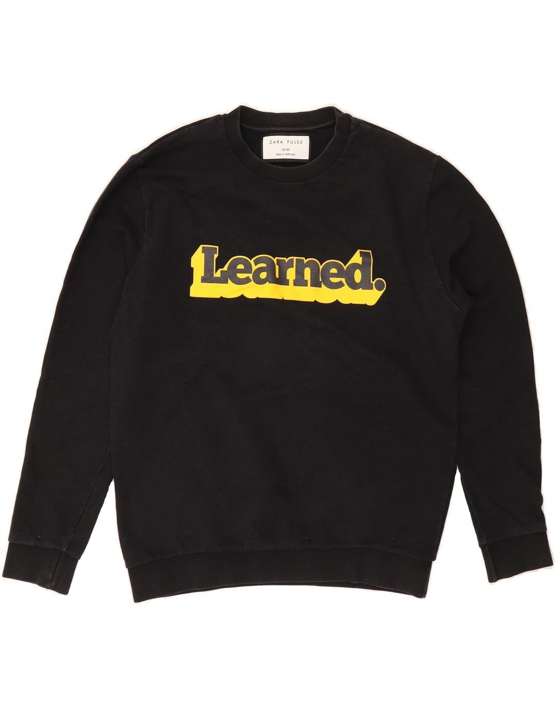 ZARA Mens Graphic Sweatshirt Jumper Medium Black Vintage Zara and Second-Hand Zara from Messina Hembry 
