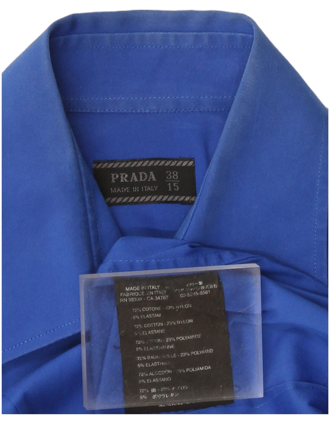 Мужская рубашка Prada, размер 38 15, средний синий хлопок, размер 38 15