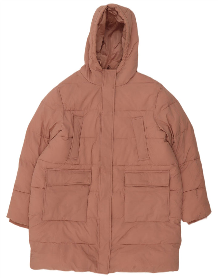 Женское длинное стеганое пальто с капюшоном Marks & Spencer UK 18 XL, розовый полиэстер