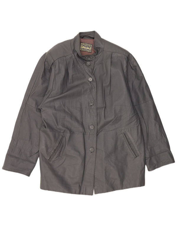 Vintage Womens Oversized Leather Coat UK 18 XL Grey Leather