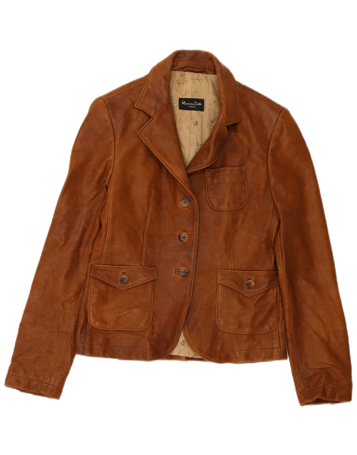 Женский кожаный пиджак с 3 пуговицами Massimo Dutti UK 8, маленький коричневый