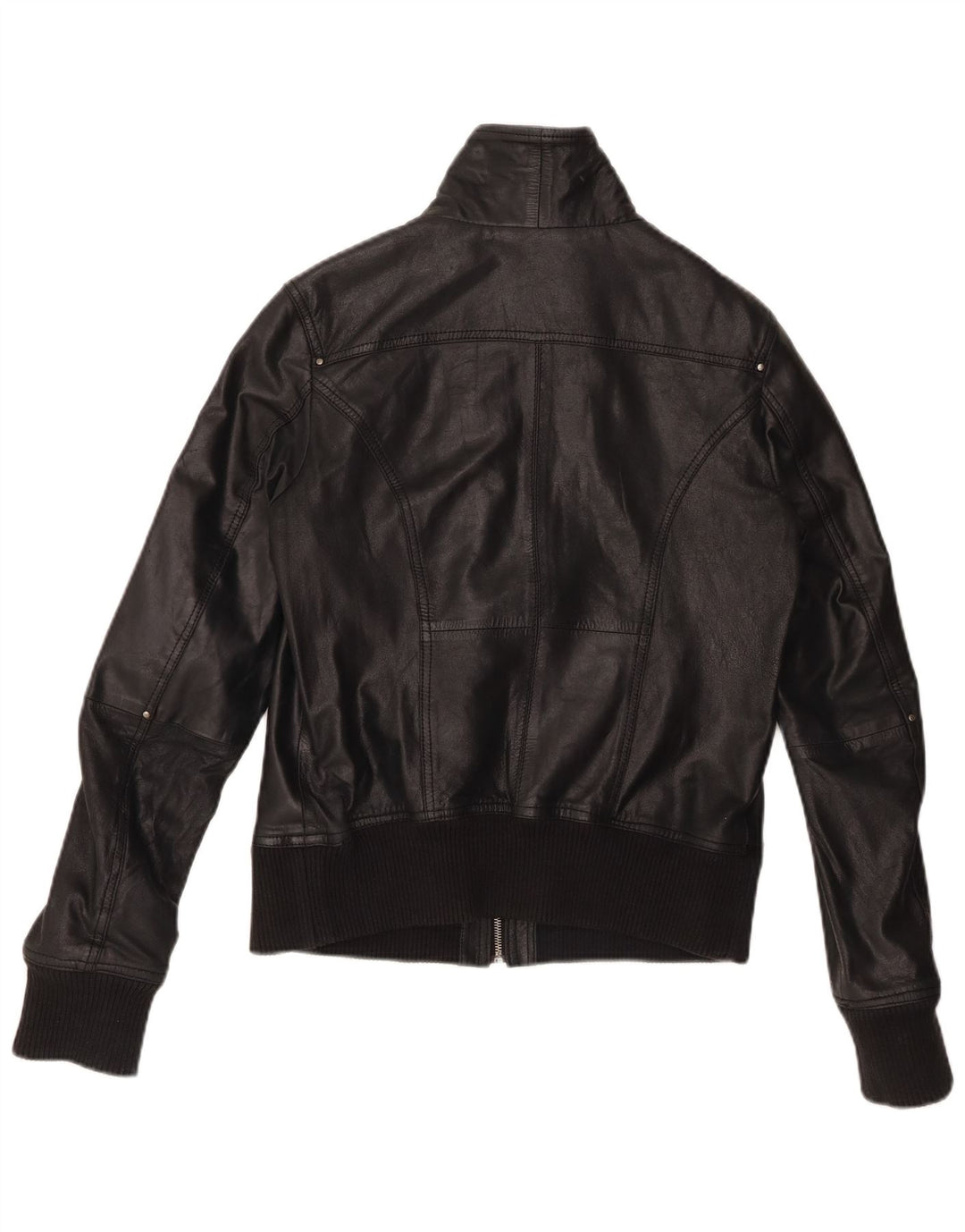 Женская укороченная кожаная куртка BERSHKA UK 14, большая черная кожа