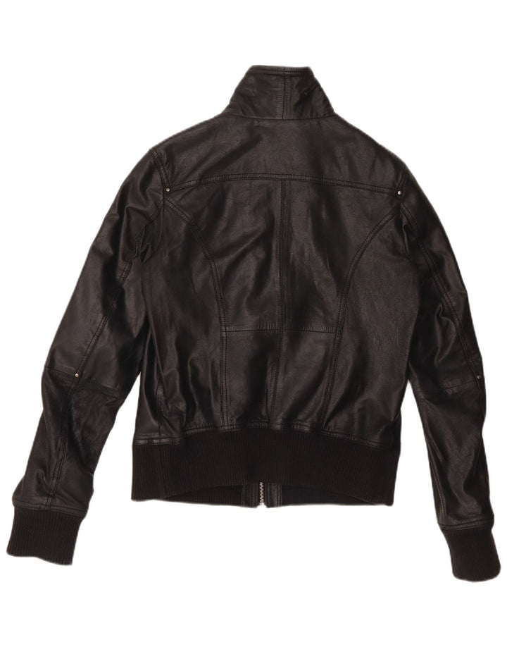 Женская укороченная кожаная куртка BERSHKA UK 14, большая черная кожа