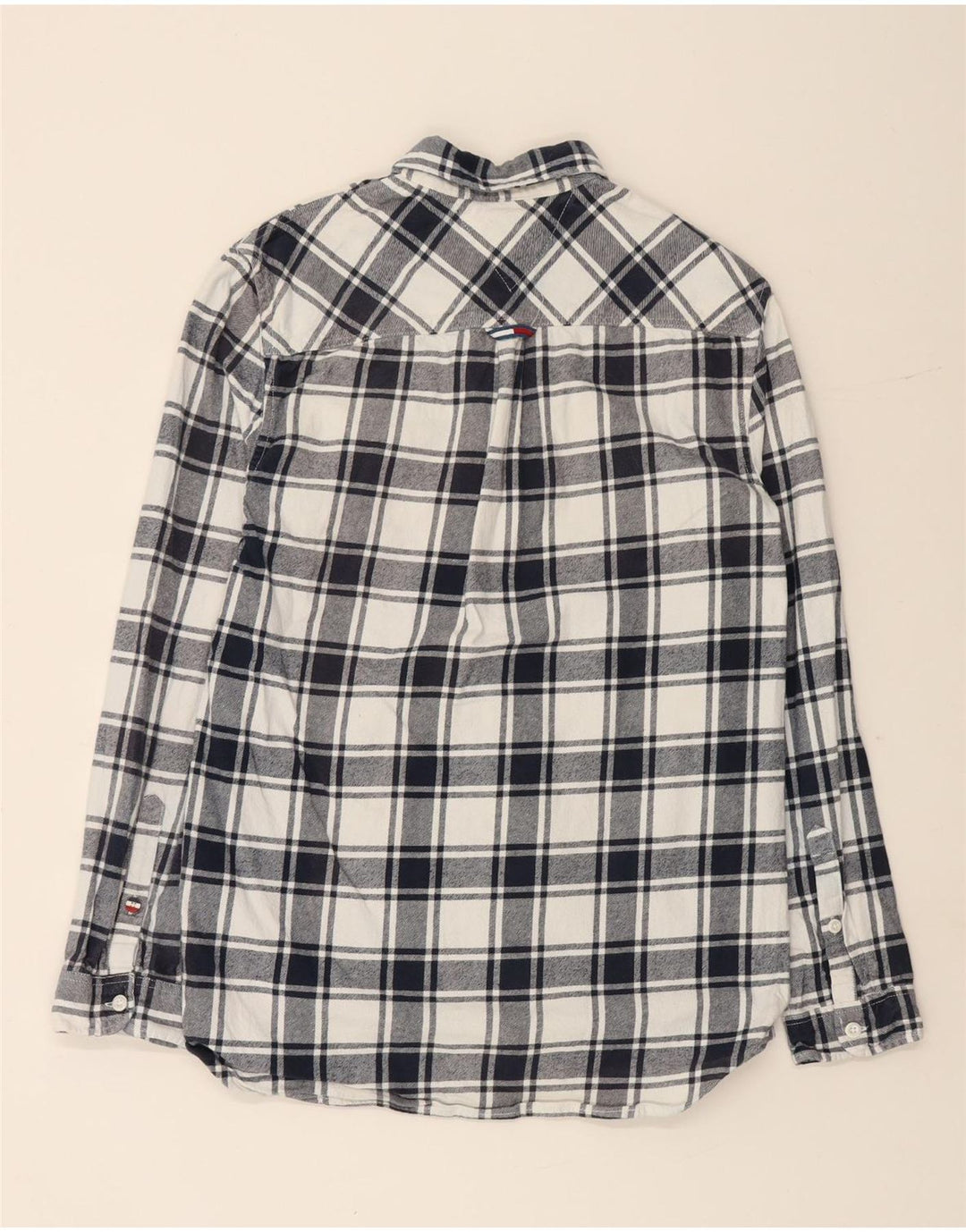 TOMMY HILFIGER Мужская фланелевая рубашка стандартного кроя, маленький размер, темно-синяя клетка, хлопок