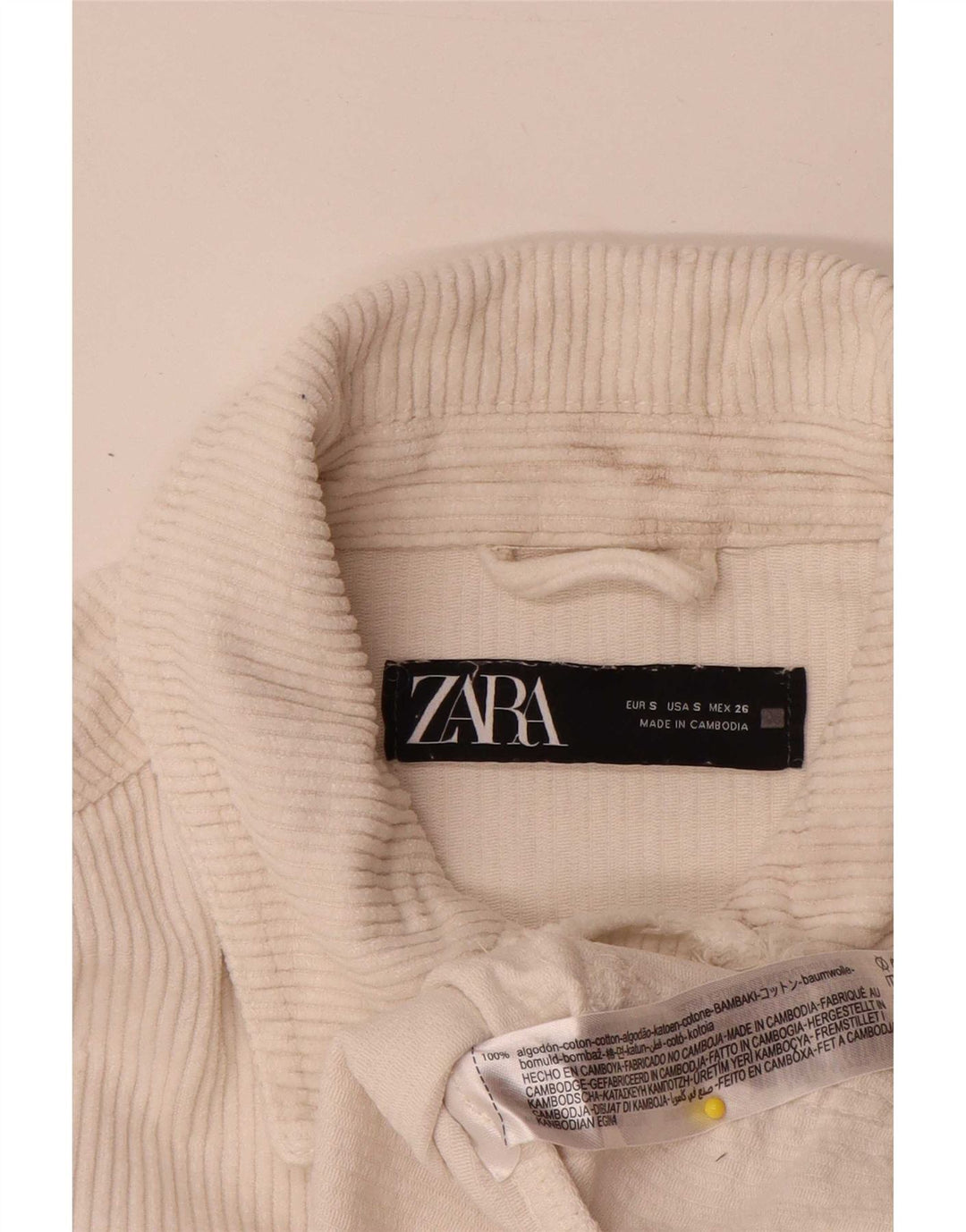 Женская вельветовая куртка оверсайз Zara UK 10, маленький размер, белый хлопок