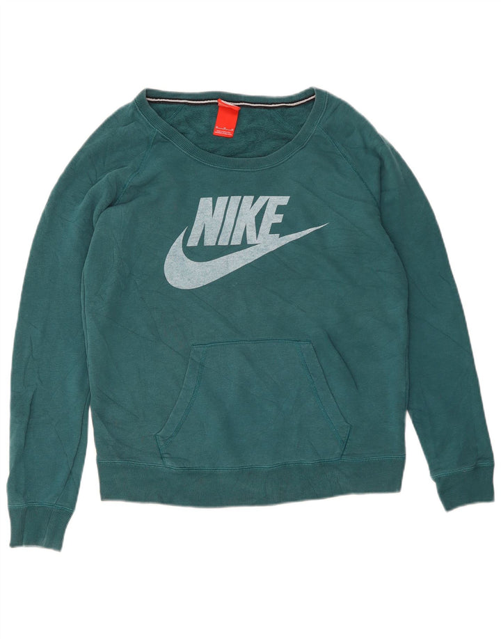 Женский свитер с рисунком Nike UK 14, хлопковый средний зеленый цвет