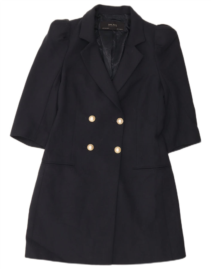 Женский удлиненный двубортный пиджак Zara UK 12, средний темно-синий