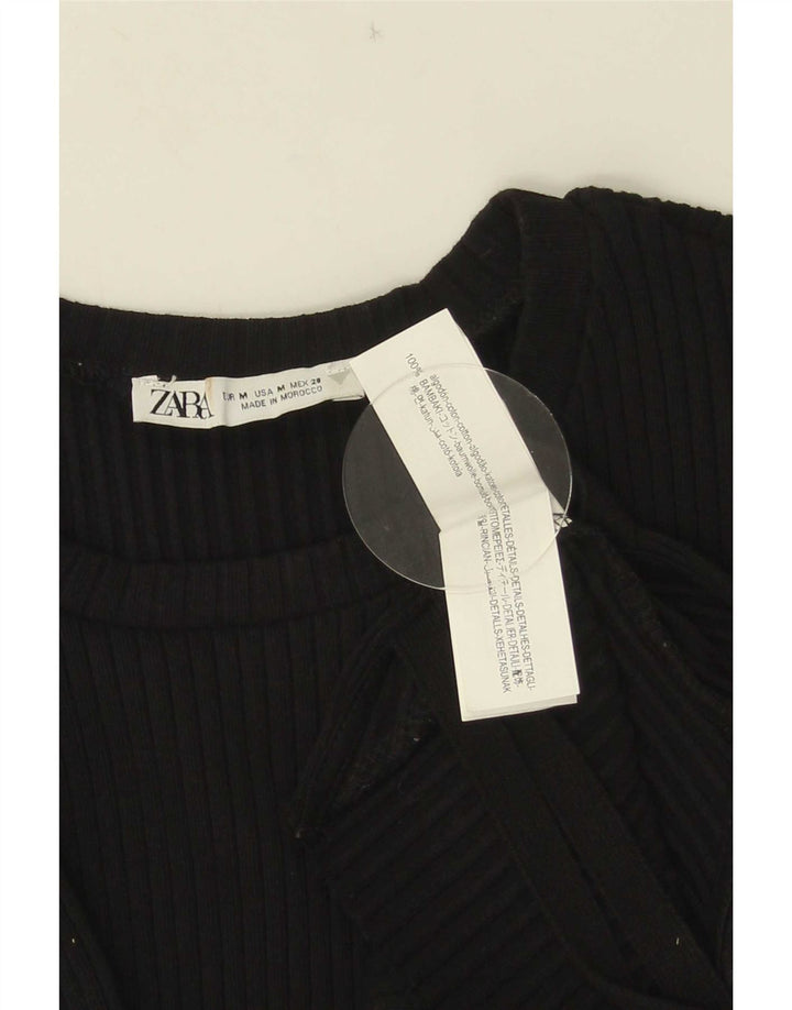 Женский укороченный топ без рукавов Zara UK 12, средний черный хлопок, черный