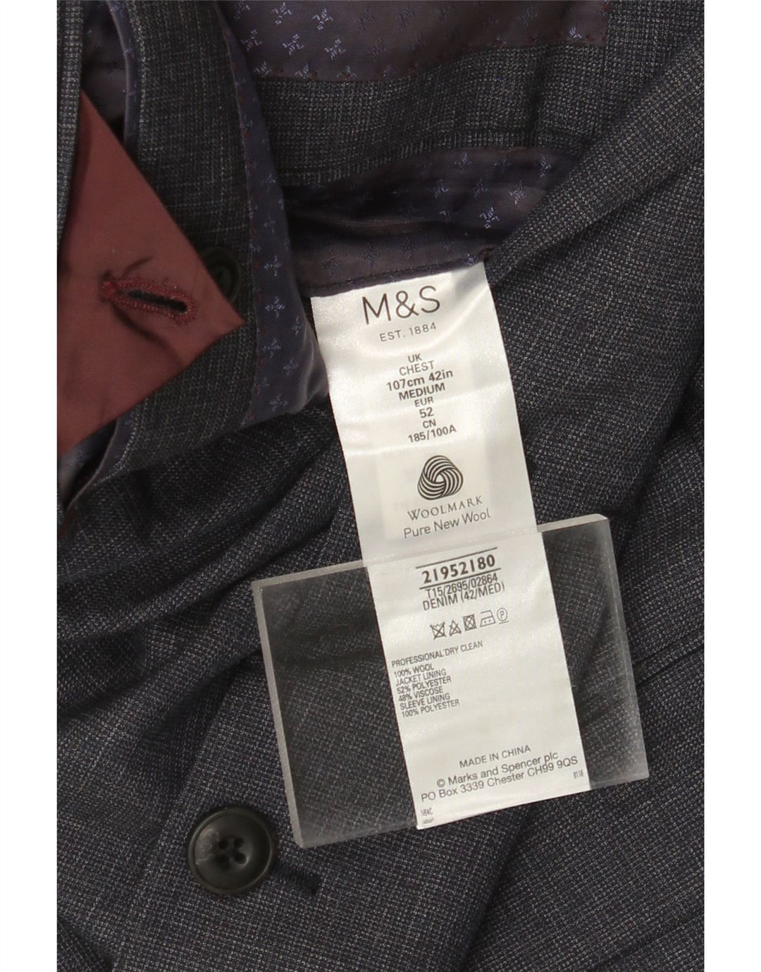 Мужской пиджак на двух пуговицах MARKS & SPENCER IT 52 XL, темно-синий, шерсть