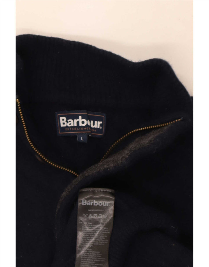Мужской джемпер с воротником на молнии Barbour, большой темно-синий шерстяной свитер