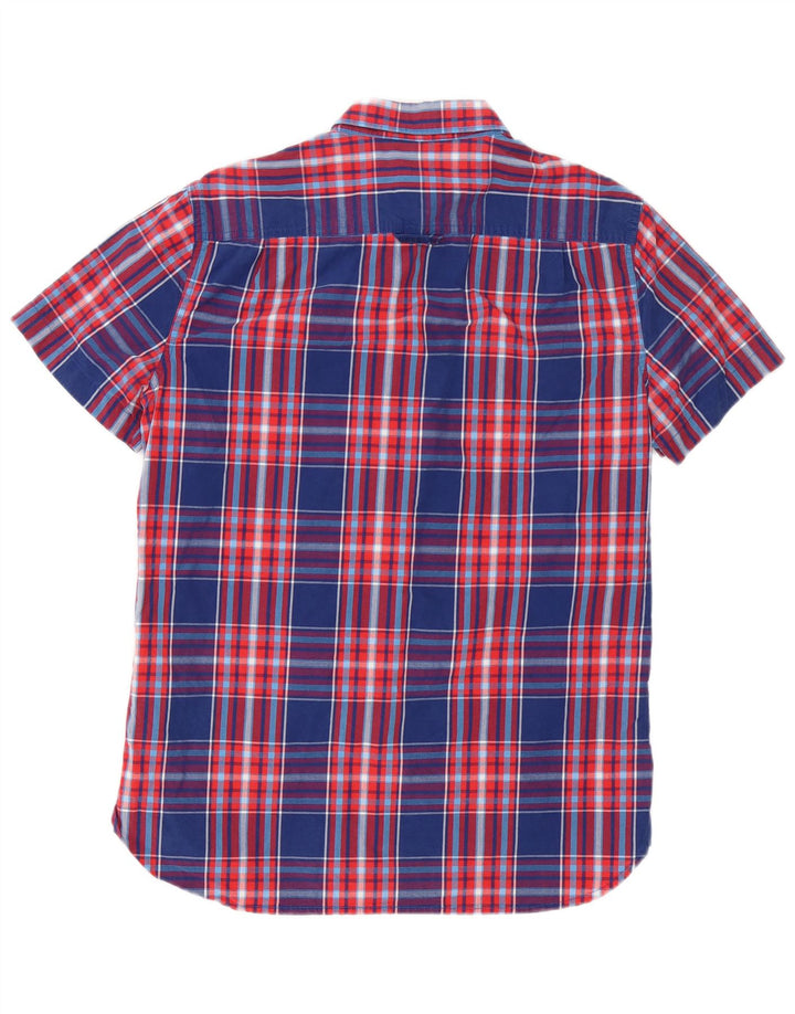 Superdry Мужская рубашка с коротким рукавом, большая темно-синяя клетка, хлопок