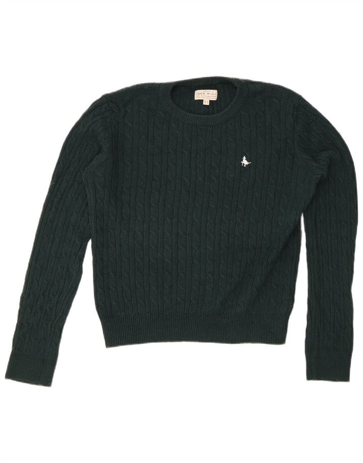 Женский укороченный джемпер с круглым вырезом JACK WILLS, Великобритания 12, средний зеленый цвет шерсти