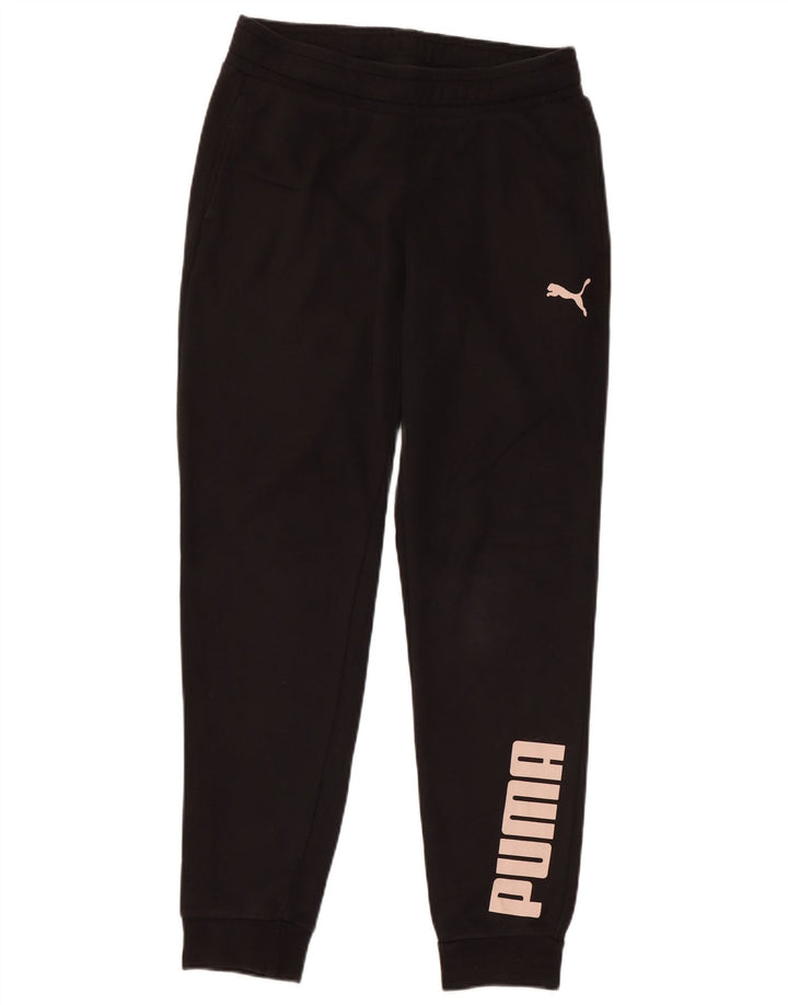 PUMA Womens Graphic Tracksuit Trousers Joggers UK 10 Small Black Cotton