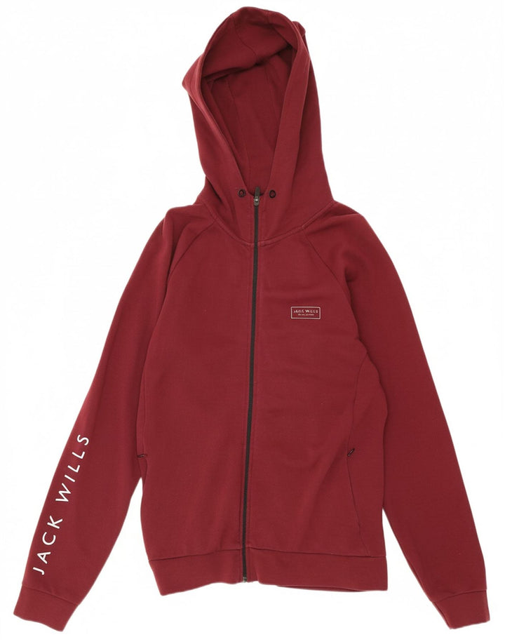 JACK WILLS Mens Graphic Zip Hoodie Sweater Medium Burgundy