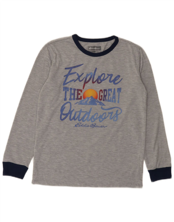 Топ с рисунком Eddie Bauer для мальчиков, 10–11 лет, средний серый в крапинку, с длинными рукавами