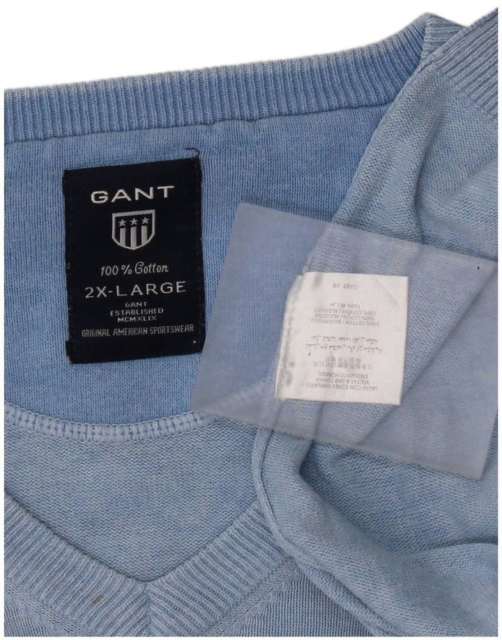 Мужской джемпер с v-образным вырезом Gant 2XL, синий хлопок