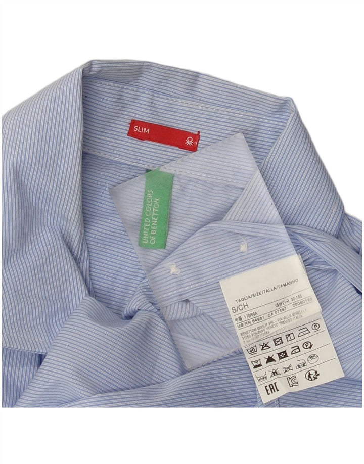 Мужская тонкая рубашка Benetton, маленькая синяя хлопковая полоска