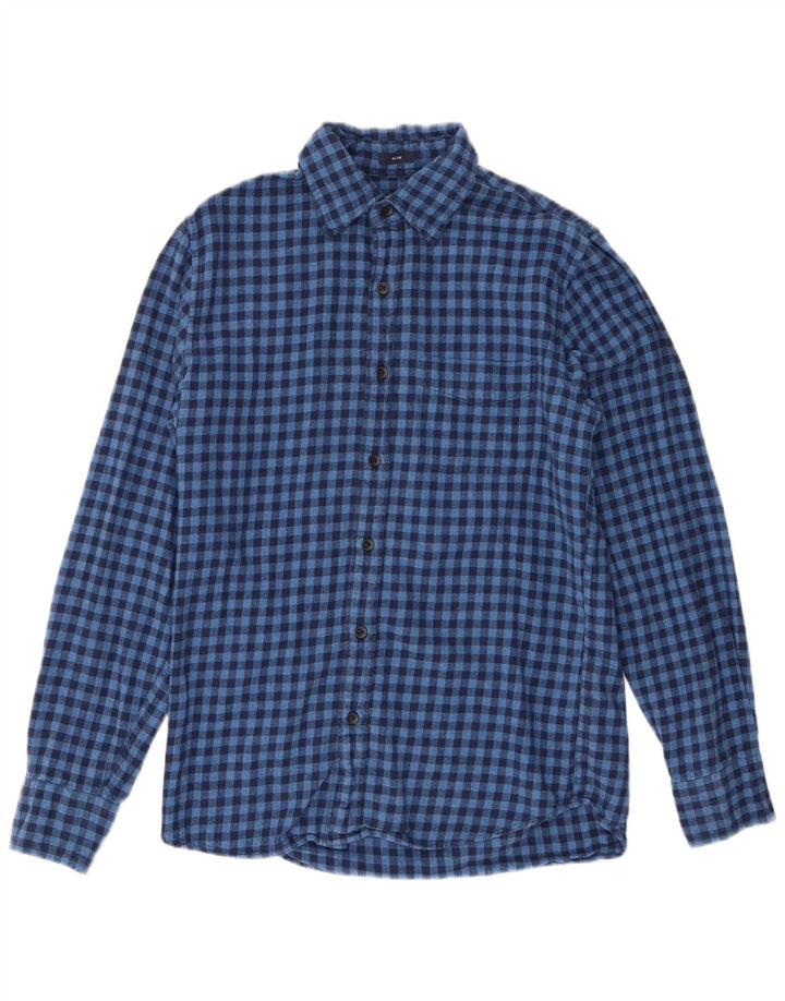 Мужская фланелевая рубашка приталенного кроя J. Crew, маленькая синяя хлопковая клетка в мелкую клетку