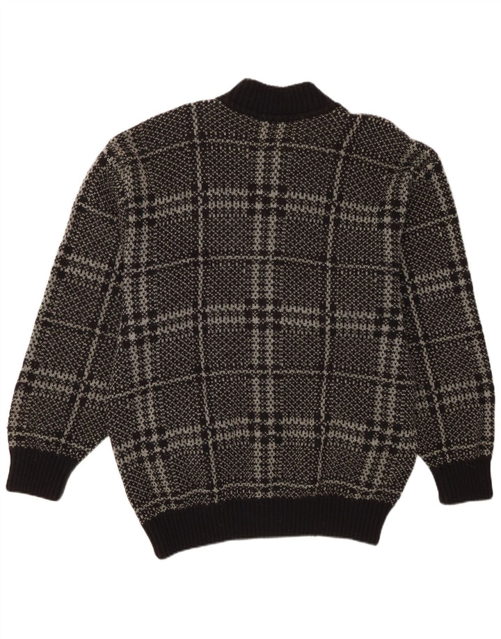 Винтажный мужской свитер-кардиган IT 52, большая черная клетка, шерстяной