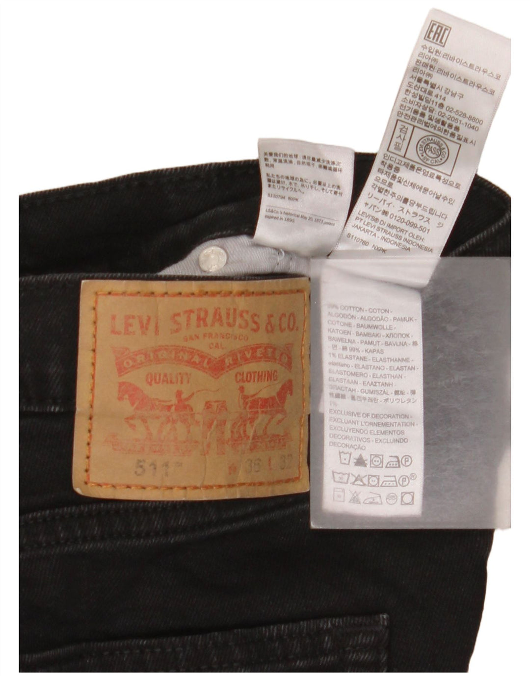 Мужские джинсы Levi's 511 Slim W36 L32, черный хлопок