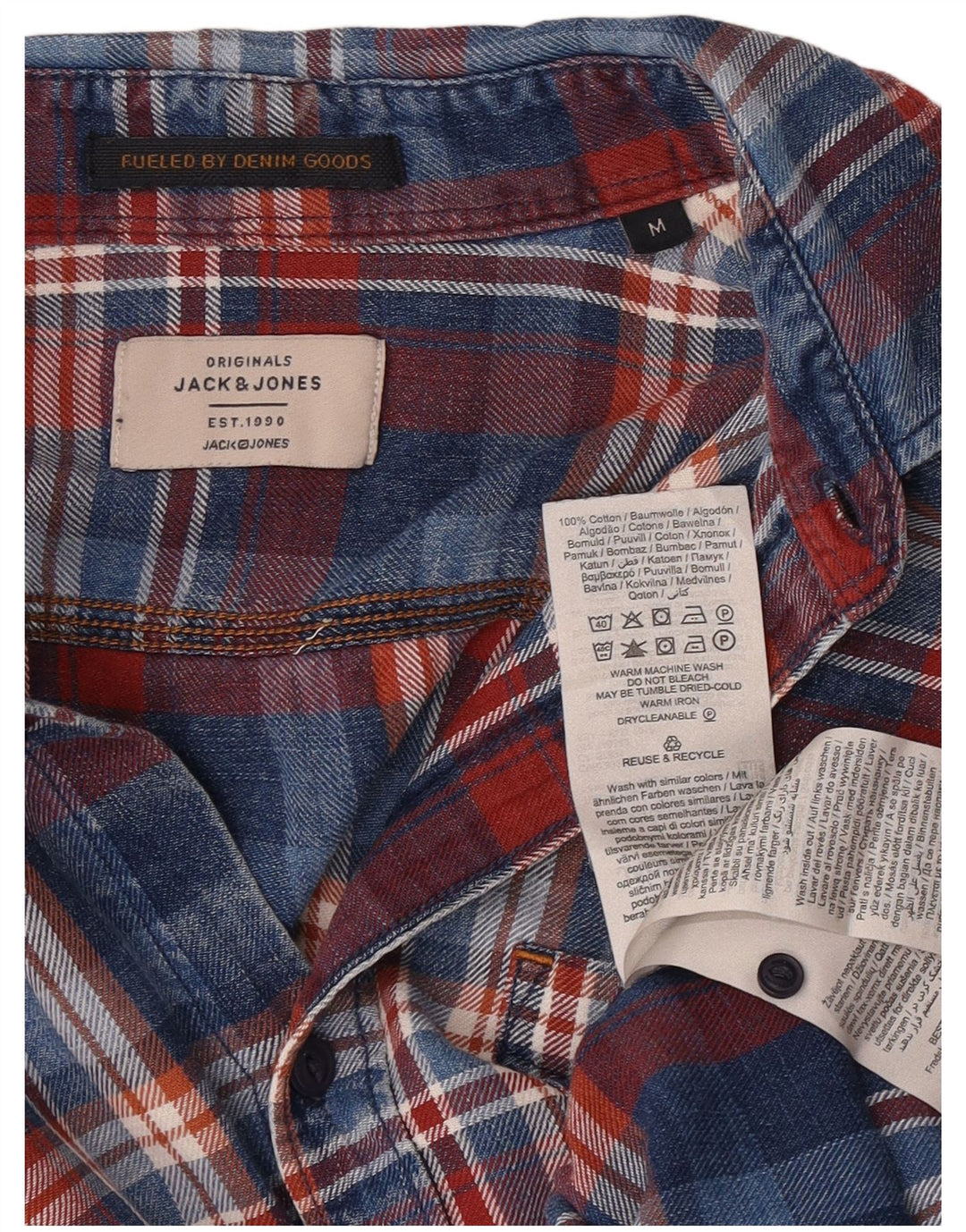 Мужская джинсовая рубашка Jack & Jones среднего размера, темно-синяя клетка, хлопок