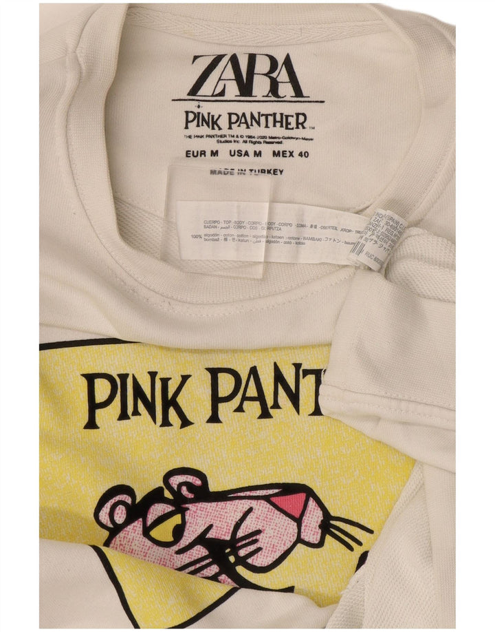 Мужской свитшот с рисунком «Розовая пантера» Zara, хлопковый джемпер среднего размера белого цвета