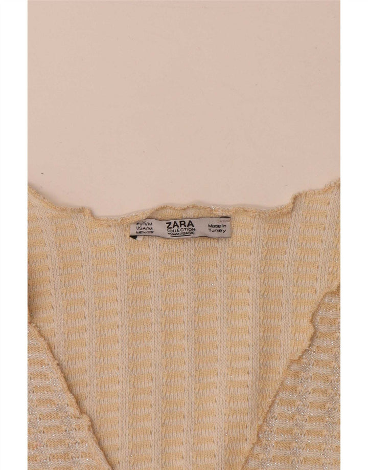 Женская укороченная блузка Zara UK 14, средний бежевый в крапинку