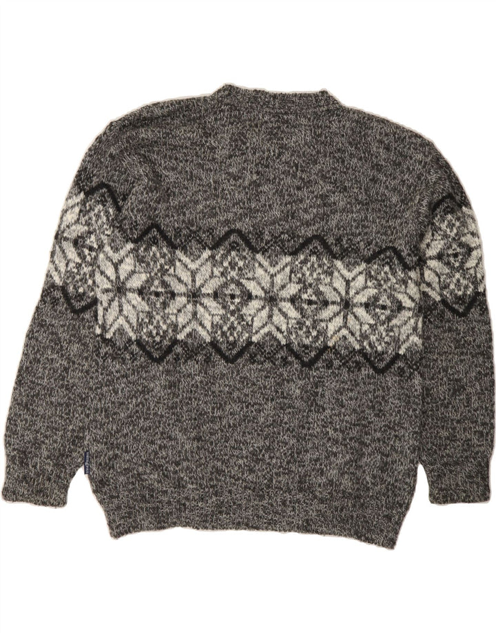 NORTH POLE Mens Crew Neck Jumper Sweater Large Grey Fair Isle Acrylic Vintage North Pole and Second-Hand North Pole from Messina Hembry 