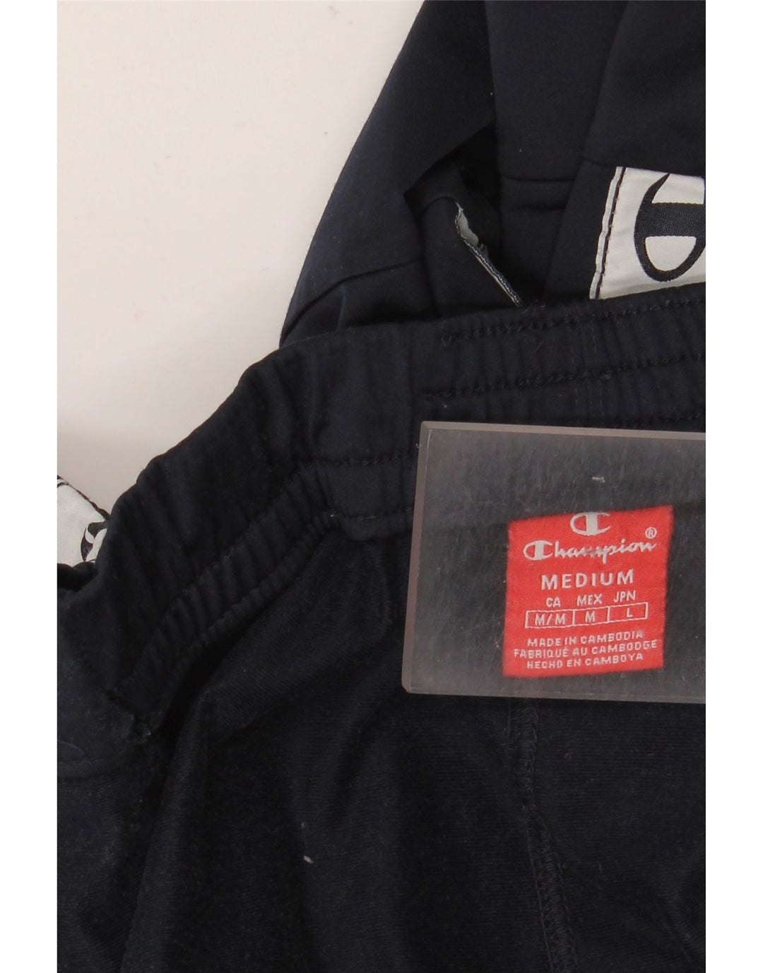 Мужские спортивные брюки Champion с графическим рисунком, средние, темно-синие, с цветными блоками
