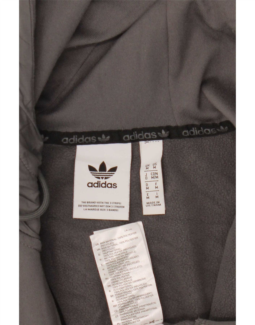 Мужской свитер с капюшоном на молнии Adidas среднего серого цвета из полиэстера с цветными блоками