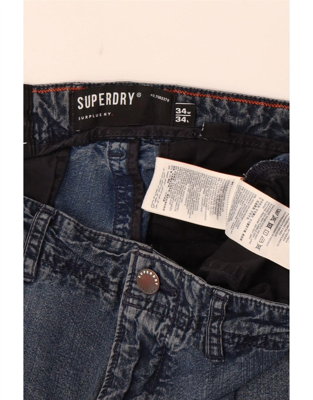 Мужские джинсы-карго скинни Superdry W34 L34, синий хлопок