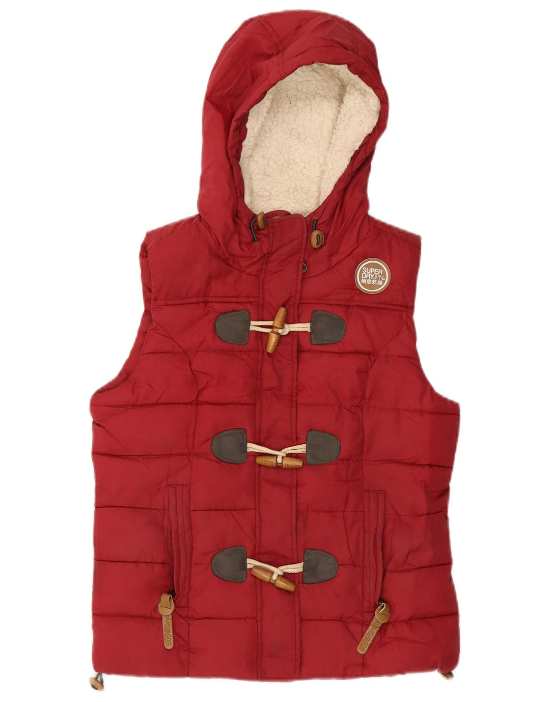 SUPERDRY Женский утепленный жилет с капюшоном UK 10, маленький красный полиэстер