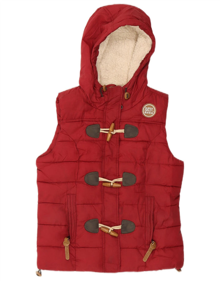 SUPERDRY Женский утепленный жилет с капюшоном UK 10, маленький красный полиэстер