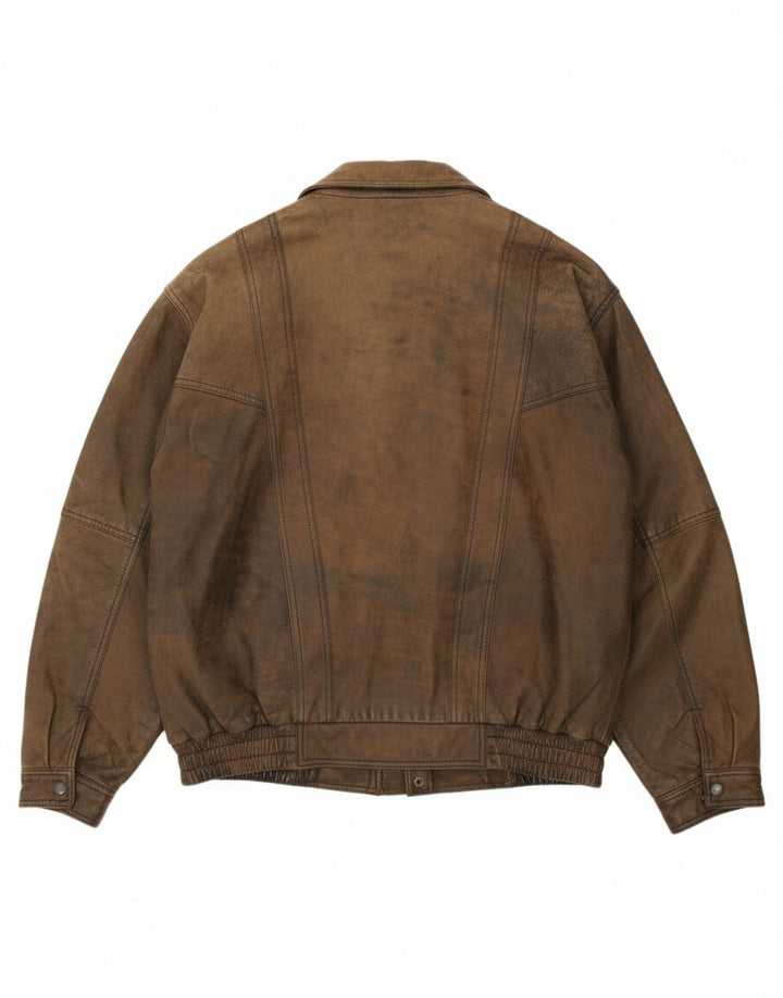 Эксклюзивная мужская кожаная куртка-бомбер B&S UK 42 XL, коричневая кожа