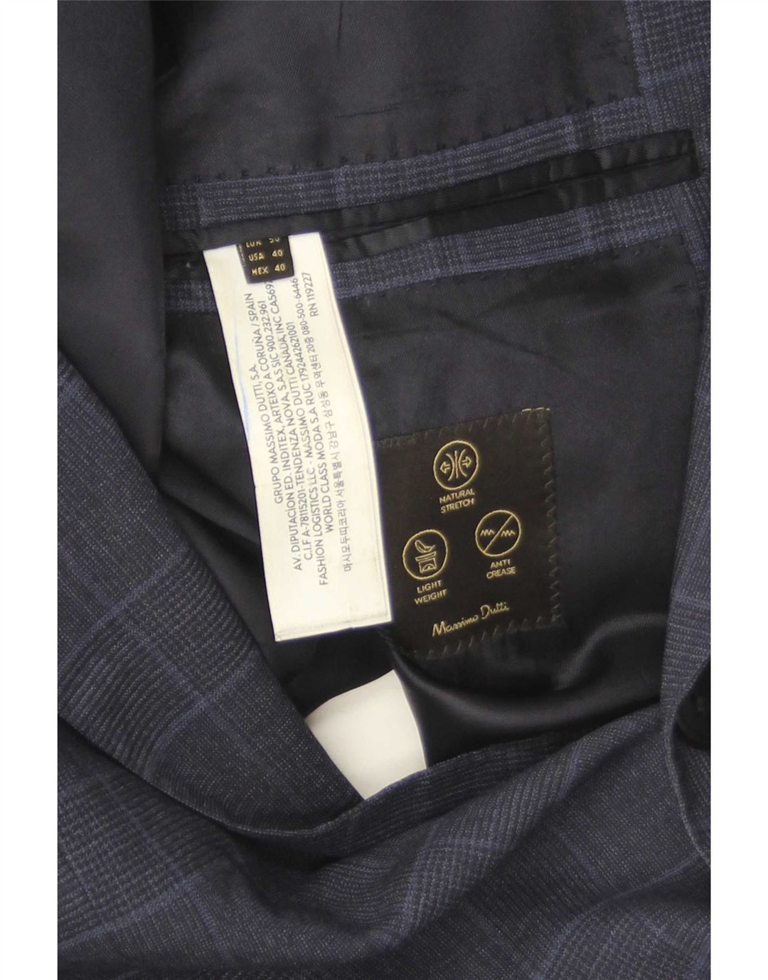Мужской пиджак Massimo Dutti на 2 пуговицах EU 40, средний темно-синий в клетку, шерстяной