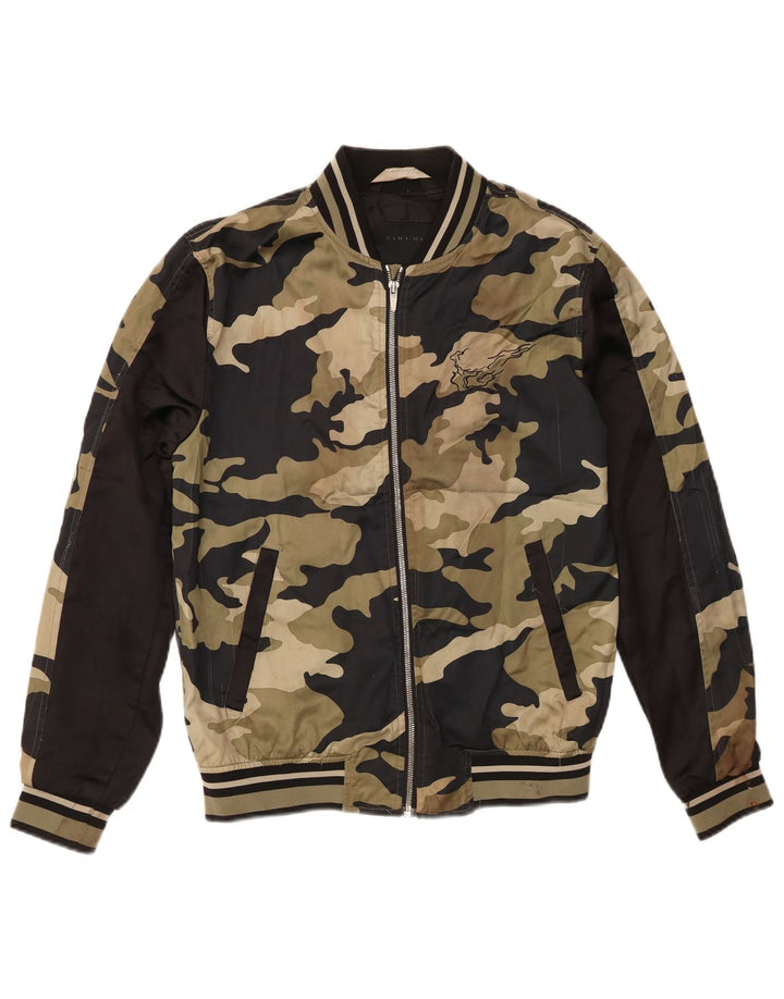 Мужская куртка-бомбер Zara UK 38, средний цвет хаки, камуфляжный полиэстер