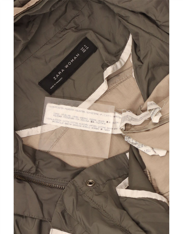 Женская универсальная куртка с капюшоном Zara UK 12, средний цвет хаки, полиэстер