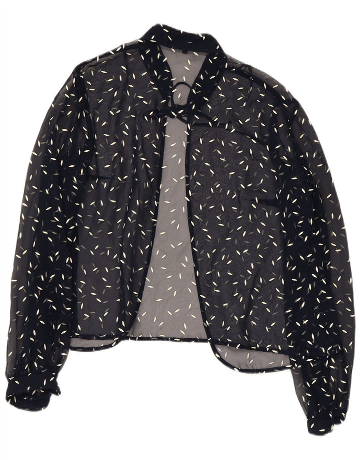 ВИНТАЖНАЯ женская блузка-рубашка с абстрактным узором, Великобритания 22 3XL, темно-синяя