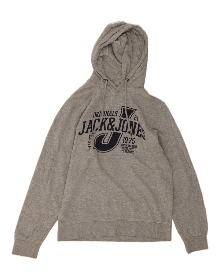 JACK & JONES Mens Graphic Hoodie Jumper Medium Grey Cotton Vintage Jack & Jones and Second-Hand Jack & Jones from Messina Hembry 