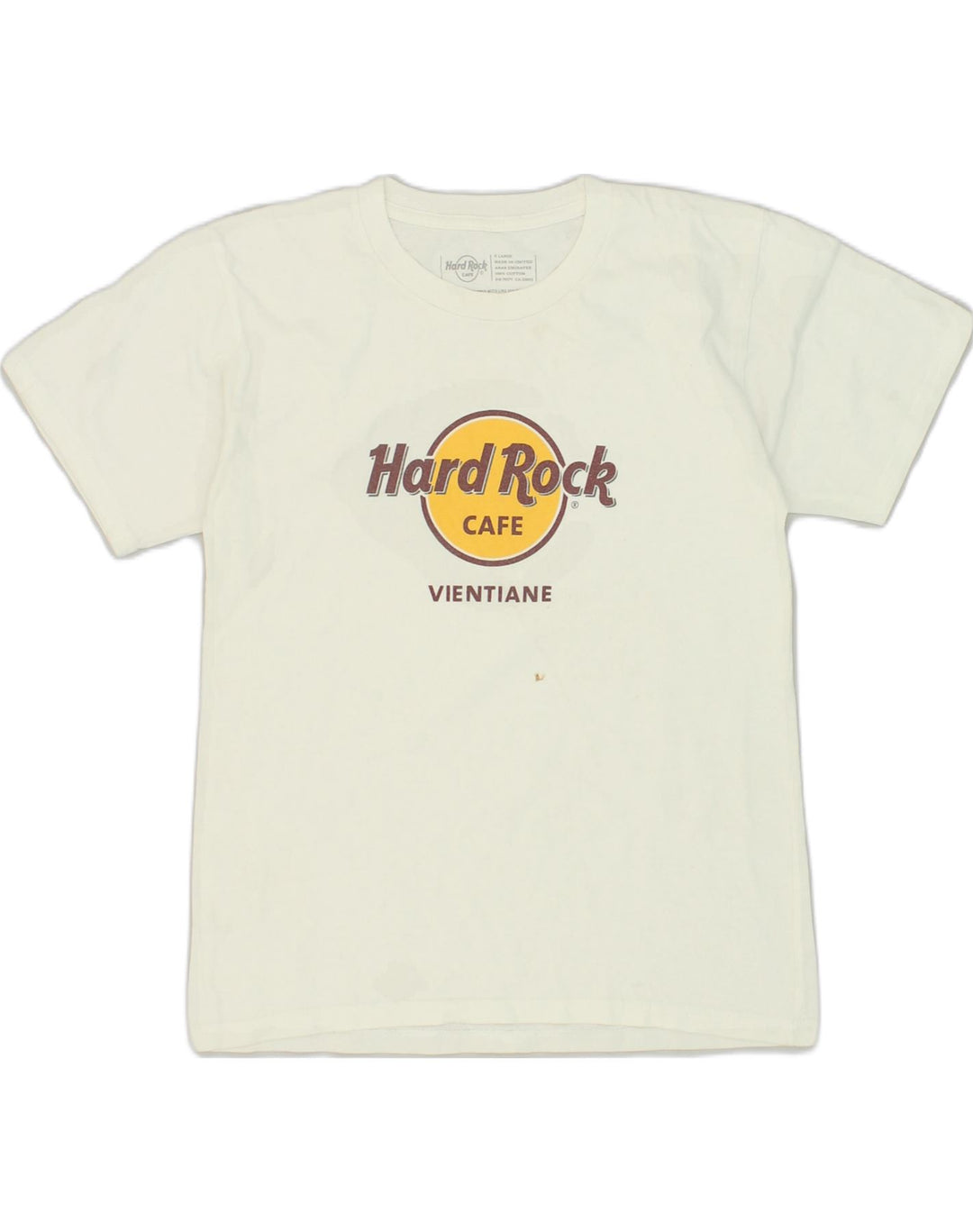 HARD ROCK CAFE Boys Vientiane Graphic T-Shirt Top 10-11 Years XL White | Vintage Hard Rock Cafe | Thrift | Second-Hand Hard Rock Cafe | Used Clothing | Messina Hembry 