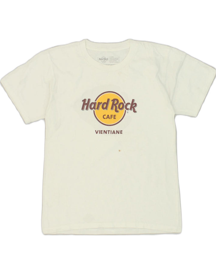HARD ROCK CAFE Boys Vientiane Graphic T-Shirt Top 10-11 Years XL White | Vintage Hard Rock Cafe | Thrift | Second-Hand Hard Rock Cafe | Used Clothing | Messina Hembry 